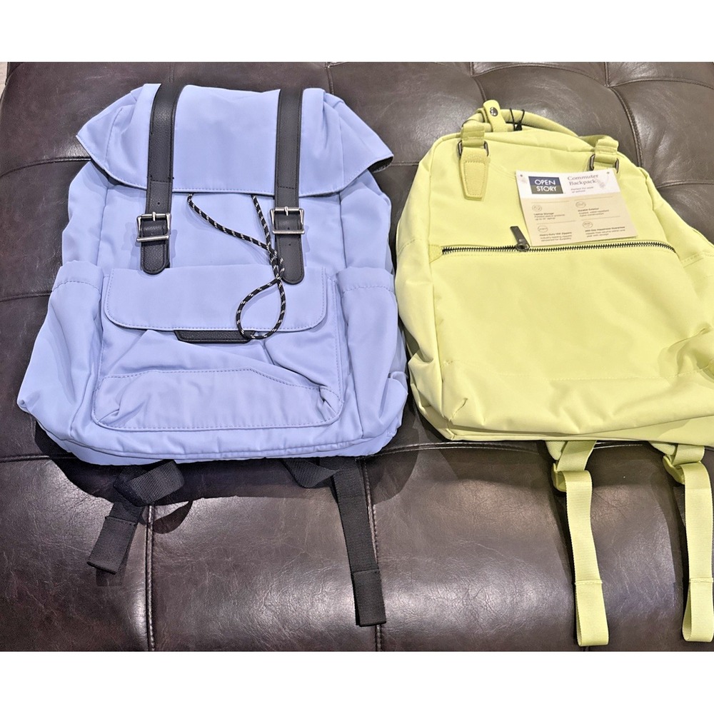 Open Story Lot‎ Of 2 Travel Backpacks Lime Commuter & Blue Fitted Flap School